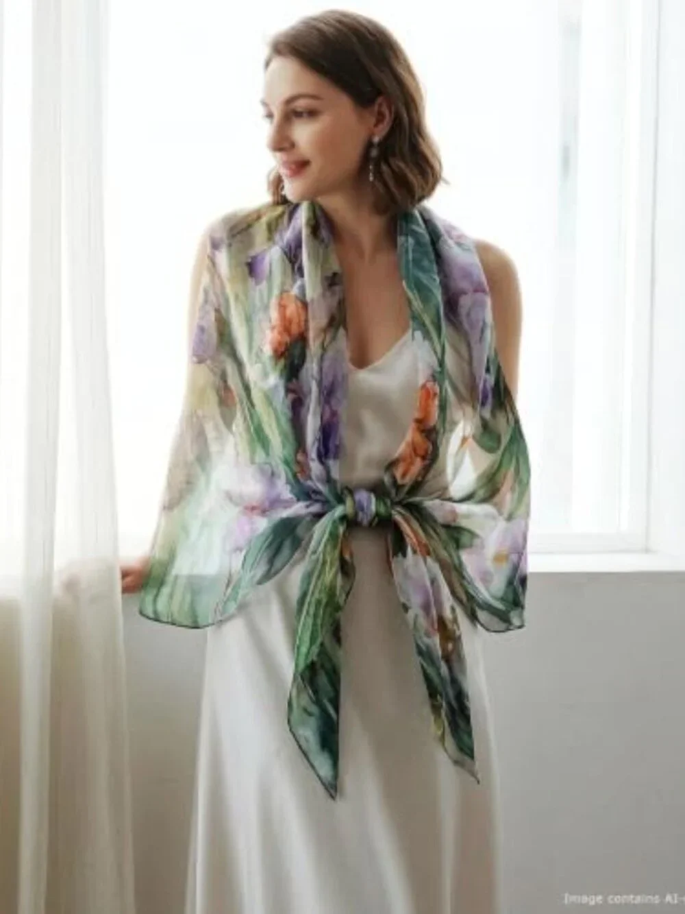 100% Mulberry Silk Chiffon Scarf 70x43 Oversized Wrap Shawl Lightweight Multiway